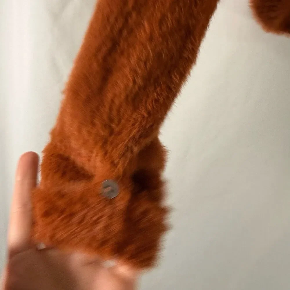 Free People One Sweater Women's Large Orange Button Front Soft Faux Fur